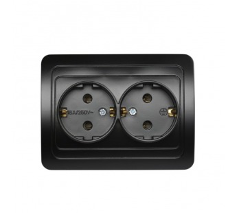Розетка двойная одноместная с заземлением 16А черная, "Марс" (SBE-02b-16-S2-Z-c)#2113321