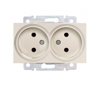 Розетка двойная без заземления бежевая "Нептун" (SBE-05i-10-S2-N)#2113198