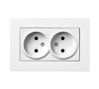 Розетка двойная без заземления белая  с рамкой "Нептун" (SBE-06w-10-S2-N)#2113199