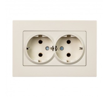 Розетка двойная с заземлением бежевая  с рамкой "Нептун" (SBE-06i-16-S2-Z)#2113206
