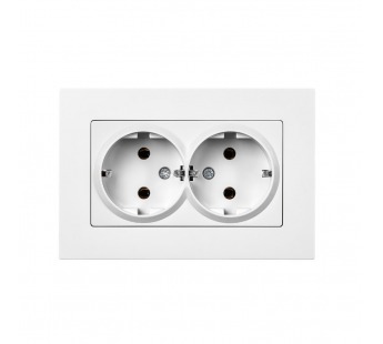 Розетка двойная с заземлением белая  с рамкой "Нептун" (SBE-06w-16-S2-Z)#2113207