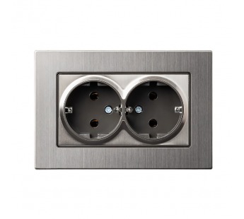 Розетка двойная с заземлением серый никель  с рамкой "Нептун" (SBE-06gn-16-S2-Z)#2113208