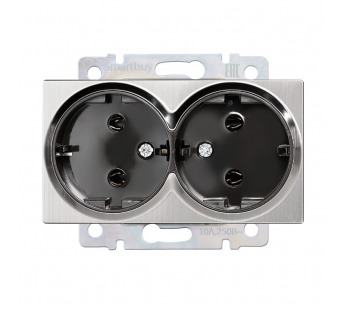 Розетка двойная с заземлением серый никель "Нептун" (SBE-05gn-16-S2-Z)#2113209