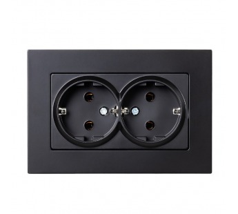 Розетка двойная с заземлением черная  с рамкой "Нептун" (SBE-06b-16-S2-Z)#2113210