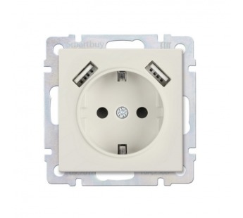 Розетка с заземлением и 2-мя USB 16А бежевая "Нептун" (SBE-05i-16-S1-USB)#2113215