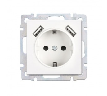 Розетка с заземлением и 2-мя USB 16А белая "Нептун" (SBE-05w-16-S1-USB)#2113216