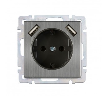 Розетка с заземлением и 2-мя USB 16А серый никель "Нептун" (SBE-05gn-16-S1-USB)#2113217