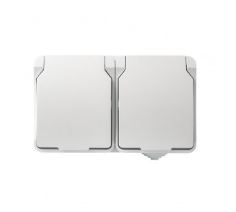 Розетка 2-местная с заземлением 16А с крышкой, IP54, белая, "Сатурн" (SBE-04g-16-S2-Z)#2113102