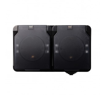 Розетка 2-местная с заземлением 16А с крышкой, IP54, черная, "Сатурн" (SBE-04b-16-S2-Z)#2113103