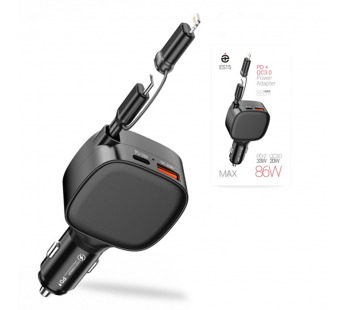 Автомобильный адаптер питания DEESPI ES15 86W PD33W + QC3.0 + кабель Type C - Lightning (черный)#2131804