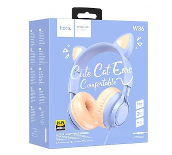 Проводные наушники с микрофоном полноразмерные Hoco Cat W36 (повр. уп.) Jack 3,5  (dream blu(242042)#2115418