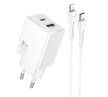 Адаптер сетевой Hoco N71 Nuevo PD+QC3.0 USB/Type-C 3A/30W + кабель Type-C/Lightning (белый)#2124851