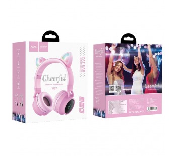 Наушники Bluetooth накладные с микрофоном Hoco W27 Cat, цвет розовый (мятая коробка)#2113826