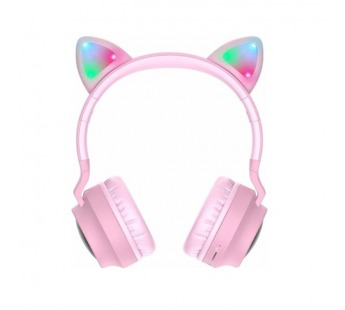 Наушники Bluetooth накладные с микрофоном Hoco W27 Cat, цвет розовый (мятая коробка)#2113827