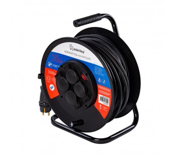 Удлинитель на катушке 4 гнезда 30м с заземлением и предохранителем КГ 3*2,5 16А/3,5кВт IP44#2114078