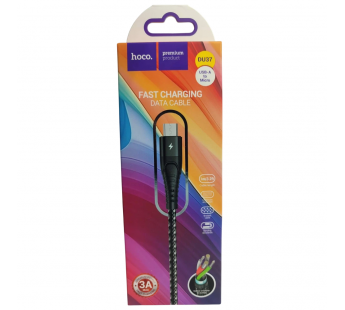 Кабель USB - Micro USB HOCO DU37 (3A/1m/текстиль) черный#2118350