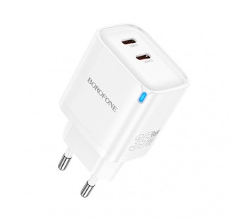 Блок питания сетевой 2 Type-C Borofone BA85A Flare, пластик, PD35Вт, QC3.0, цвет: белый (1/40/160)#2122152