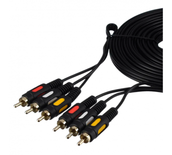 Кабель GoPower 3xRCA (m)-3xRCA (m) 5.0м ПВХ черный Premium Zip-Lock c подвесом (1/50)#2116950