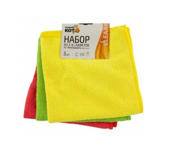 Салфетка Рыжий кот MFS-02/3 30х30см 3шт. микрофибра ассорти (1/5/40)#2114445