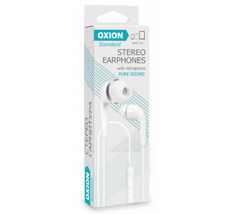 Стерео-гарнитура OXION HS230, белая, внутриканальная, 20-20kHz, не меньше 100dB, 16 Ом, шнур 1м, в коробке (1/160)#2115282