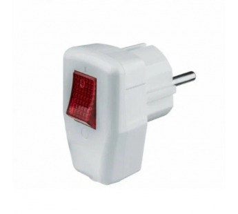 Вилка угловая ECOLA base с выключателем Белая с заземлением 16А 250V (12/240)#2116318