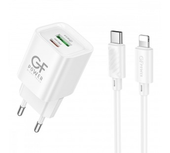 Сетевое З/У GFPower S73PQ-TL 1USB+1Type-C 20W PD,QC с кабелем Type-C-Lightning белый (1/30/180)#2122110