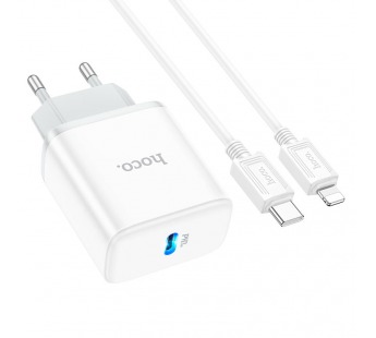 Сетевое З/У HOCO C104A 1USB/Type-C 3.0A 20W QC3.0 с кабелем Type-C-Lightning белый (1/13/130)#2122154