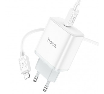 Сетевое З/У HOCO C104A 1USB/Type-C 3.0A 20W QC3.0 с кабелем Type-C-Lightning белый (1/13/130)#2122153