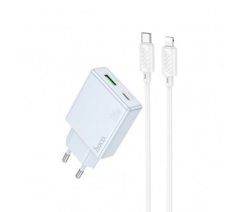Сетевое З/У HOCO C142A 1USB+1Type-C 20W PD,QC с кабелем Type-C-Lightning голубой (1/19/190)#2122157