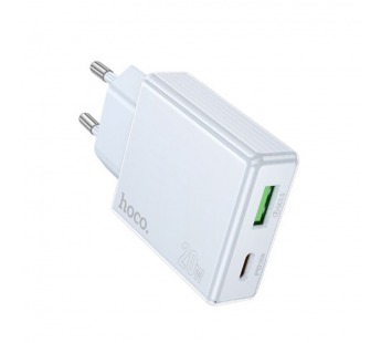 Сетевое З/У HOCO C142A 1USB+1Type-C 20W PD,QC с кабелем Type-C/Type-C голубой (1/19/190)#2141546