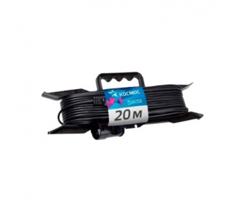 Удлинитель Космос 1р.Б/З 6A 20.0м ПВС черный (1/10)#2115447