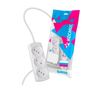 Удлинитель Космос 3р.Б/З 6A 1.5м ПВС 2x0.75мм² белый (1/50)#2115443