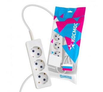 Удлинитель Космос 3р.С/З 10A 5.0м ПВС 3x0.75мм² белый (1/25)#2115378