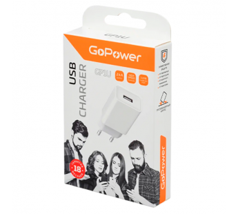 Сетевое З/У GoPower GP1U 1USB 2.4A 12W белый (1/120/480)#2119773