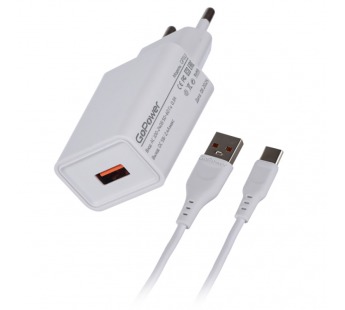 Сетевое З/У GoPower GP1U 1USB 2.4A 12W с кабелем Type-C белый (1/200)#2119752