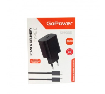 Сетевое З/У GoPower GPPD05 Type-C 20W PD3.0 с кабелем Type-C-Type-C 100W черный (1/200)#2131951