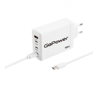 Сетевое З/У GoPower GPQC100 1USB+3Type-C 100W с кабелем Type-C/Type-C белый#2122159