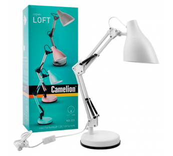 Светильник настольный Camelion KD-331 40W 230V E27 на основании белый (1/6)#2115788