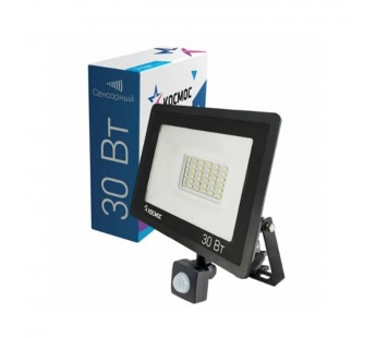Прожектор светодиодный Космос 30W 230V IP65 6500К холодный с датчиком движения черный (1/30)#2118548
