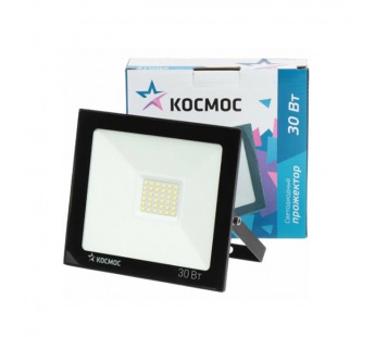 Прожектор светодиодный Космос Super-Slim 30W 230V IP65 6500К холодный черный (1/30)#2118514