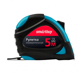 Рулетка измерительная Smartbuy ONE Tools 5м*19мм пластик 2 фиксатора прорезиненная голубой (1/72)#2126522