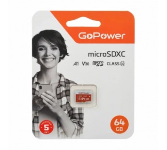 Карта памяти microSD GoPower 64GB Class10 UHS-I (U3) 100 МБ/сек V30 без адаптера#2115157