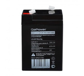 Аккумулятор свинцово-кислотный GoPower LA-645/security 6V 4.5Ah клеммы T1/ F1 в картонной упаковке (#2118234