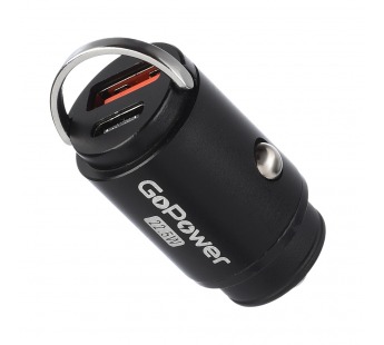 Автомобильное З/У GoPower GPQC12 1USB+1Type-C 22.5W Mini черный (1/100)#2122089