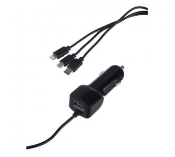 Автомобильное З/У GoPower GPQC13 1USB+Кабель MicroUSB/Lightning/Type-C черный (1/200)#2122090