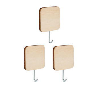 Крючки Рыжий кот "Древесные" клеевая основа 4.5х4.5х2.5см 3шт. дерево (1/24/384)#2115477