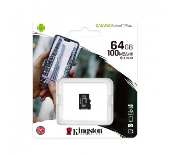 MicroSD  64GB  Kingston Class 10 Canvas Select Plus A1 U1 V10  (100 Mb/s) без адаптера#2117175