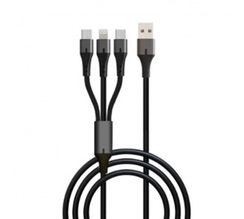 USB кабель 3в1 (Lightning,шт.USB -Type-C, Type-C) 1,2м, чёрный GP21-3-1-1.2M "GoPower"#2116360