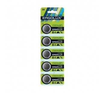 Батарейка Ergolux CR2016 BL5 Lithium 3V (5/100/2000)#2116189
