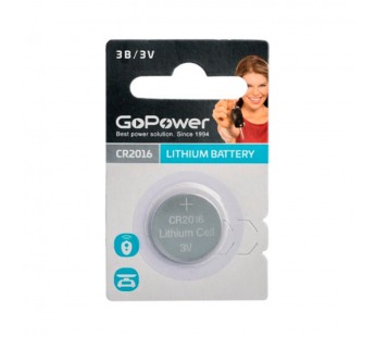Батарейка GoPower CR2016 BL1 Lithium 3V (1/50/2000)#2116135